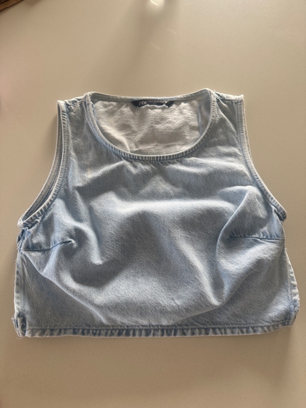 Zara Light Wash Denim Cropped Tank